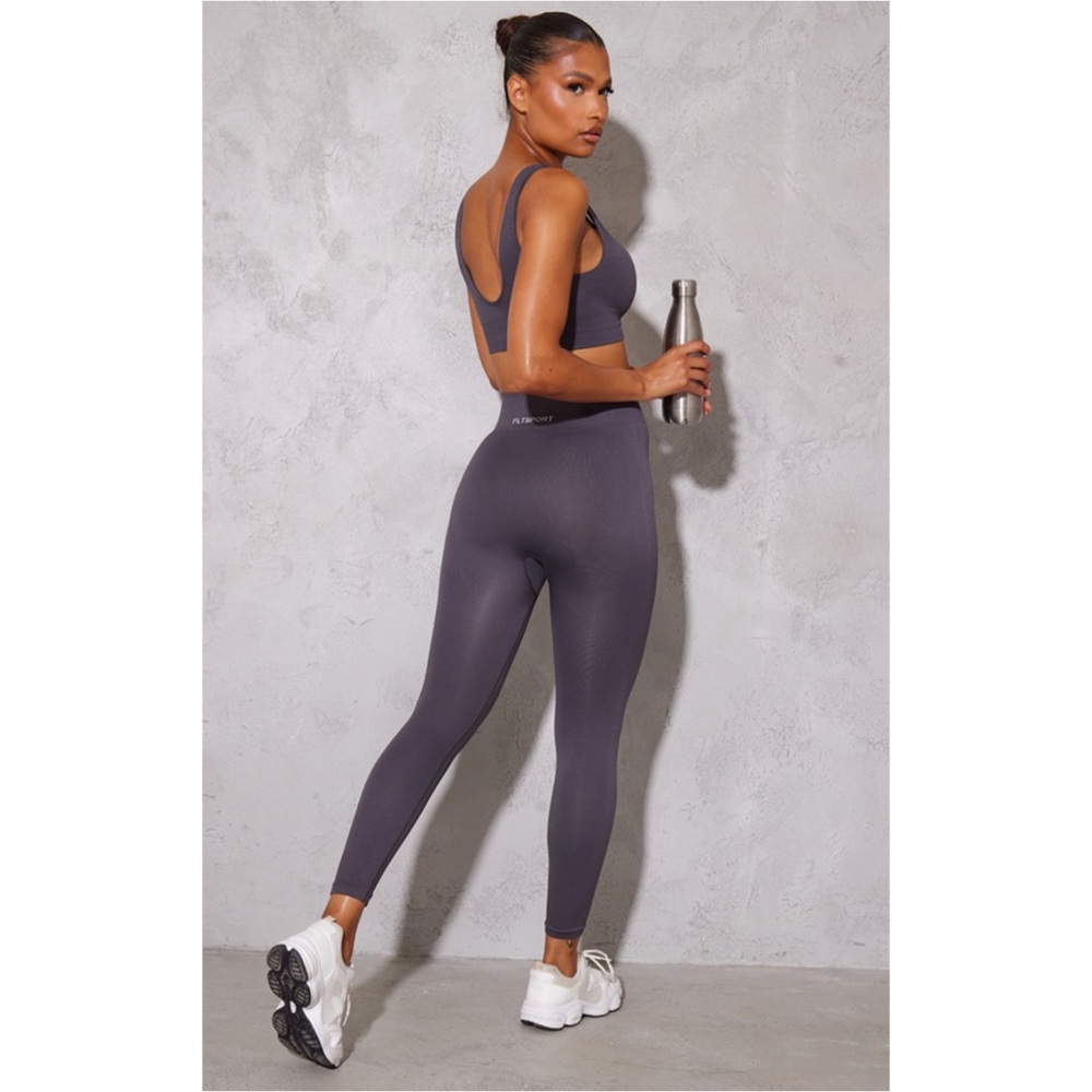 Charcoal Seamless Rib Basic Branding Gym Leggings